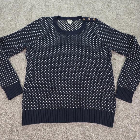 L.L. Bean Sweaters - LL Bean Womens Navy Blue Birdseye Cotton Knit Shoulder Button Sweater M 294094
